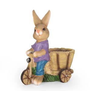 Riser 19.25 in. Tall Brown and Blue Concrete Lightweight Outdoor Patio Rabbit Planter