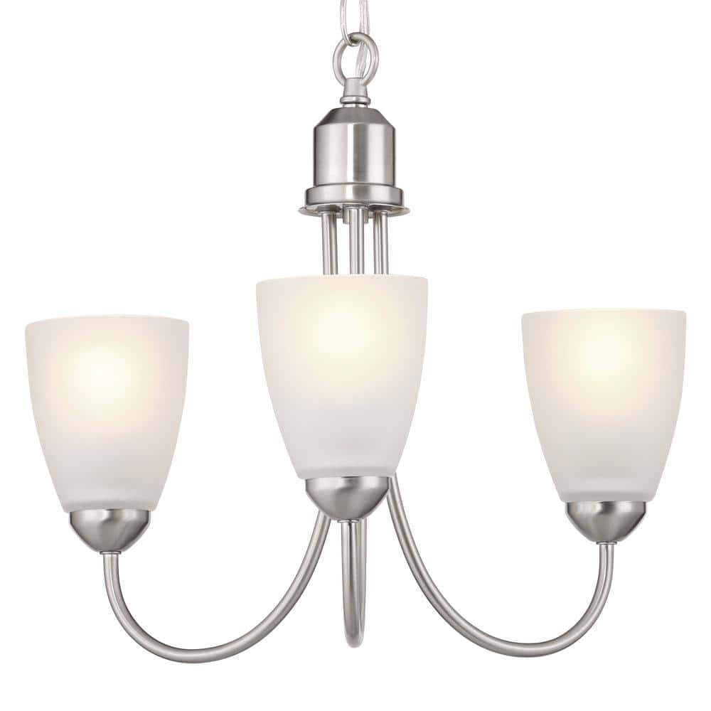 Brushed Nickel 3-Light Chandelier with Etched Glass Shades