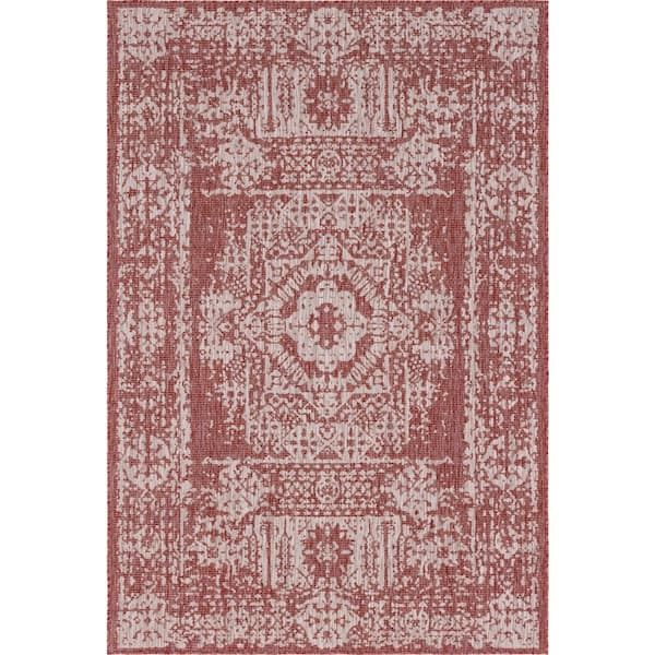 Unique Loom Rust Red Timeworn Outdoor 6 ft. x 9 ft. Area Rug