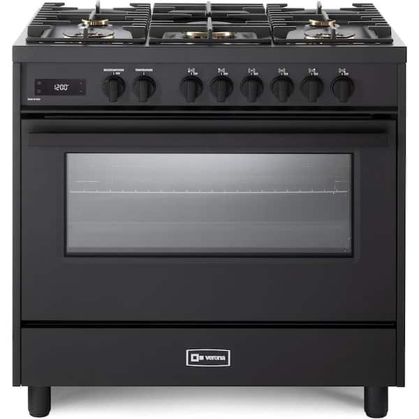 Ultima Midnight Collection Series 36 Inch Freestanding Single Oven Dual Fuel Range with 5 Sealed Burners in Matte Black
