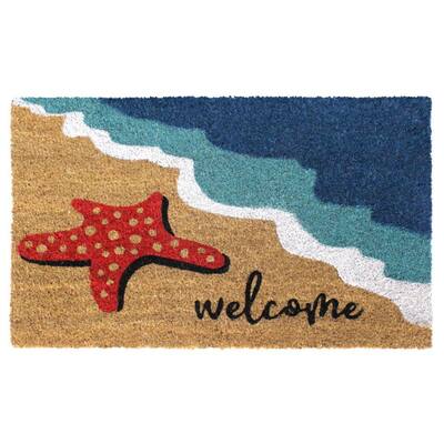 Coir Front Doormat 16x24 Nautical Beach Ocean Theme Shells Personalized  Entrance Shoe Mat Coral and Sea Fish and Turtles Front Door Rug with Heavy