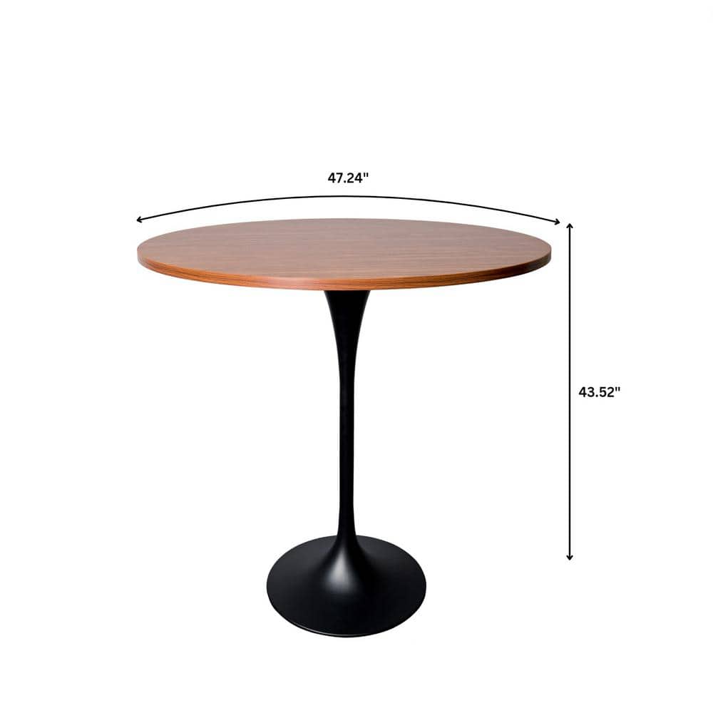 Cognac Brown Round MDF Bar Height Dining Table with Black Pedestal Base