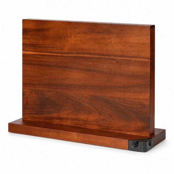12-Knife 4.1 in. Acacia Wood Magnetic Knife Block with Built-In Sharpener Brown Countertop Organizer