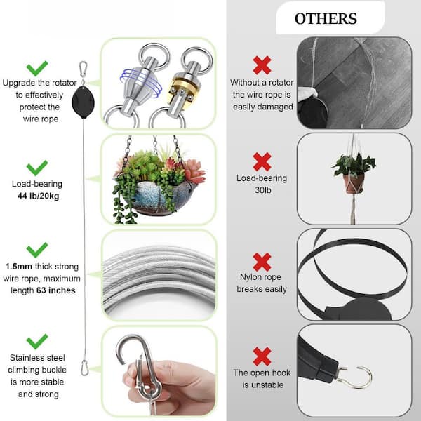 Pulley For Hanging Baskets 3 Pack Heavy Duty Retractable Plant Pulleys -  Adjustable Hanging System For Plant Baskets & Bird Feeders Heavy Duty Hanging  Pulley Set
