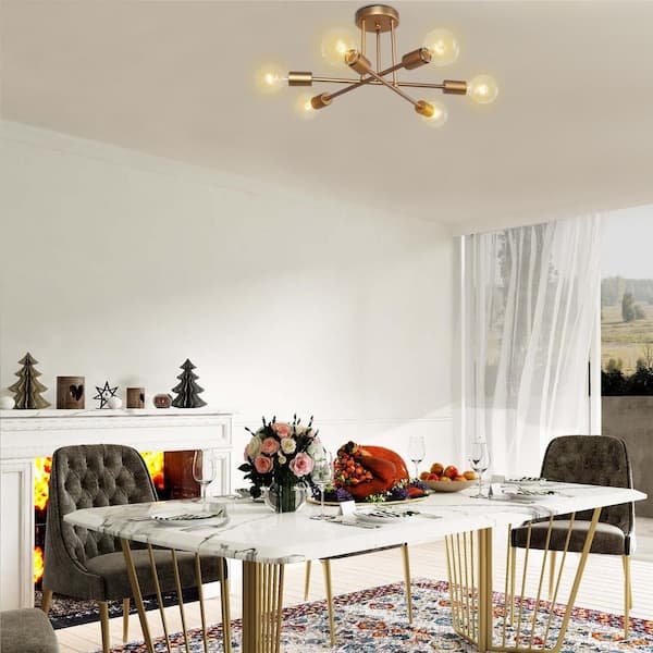 Rennnsan Sylvia 18.89 in. 6-Light Gold Dimmable Sputnik Modern