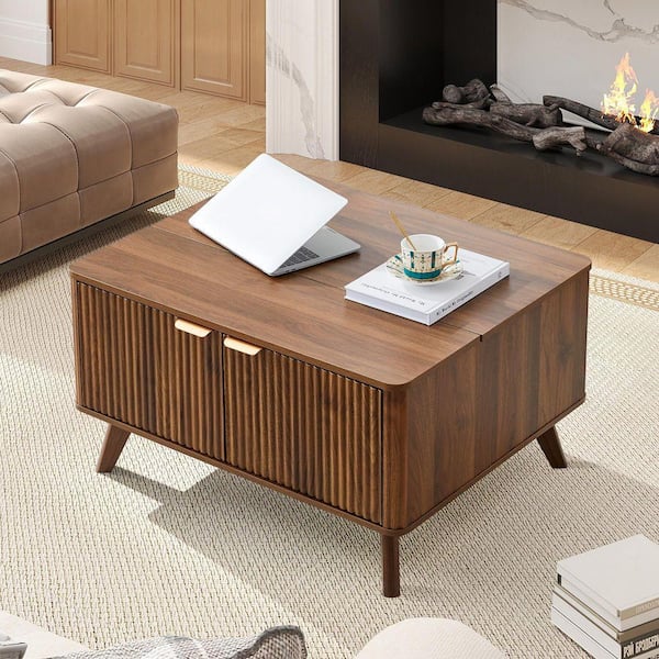 ATHMILE 31.49 in. Walnut MDF Rectangle Coffee Table with Flip Top