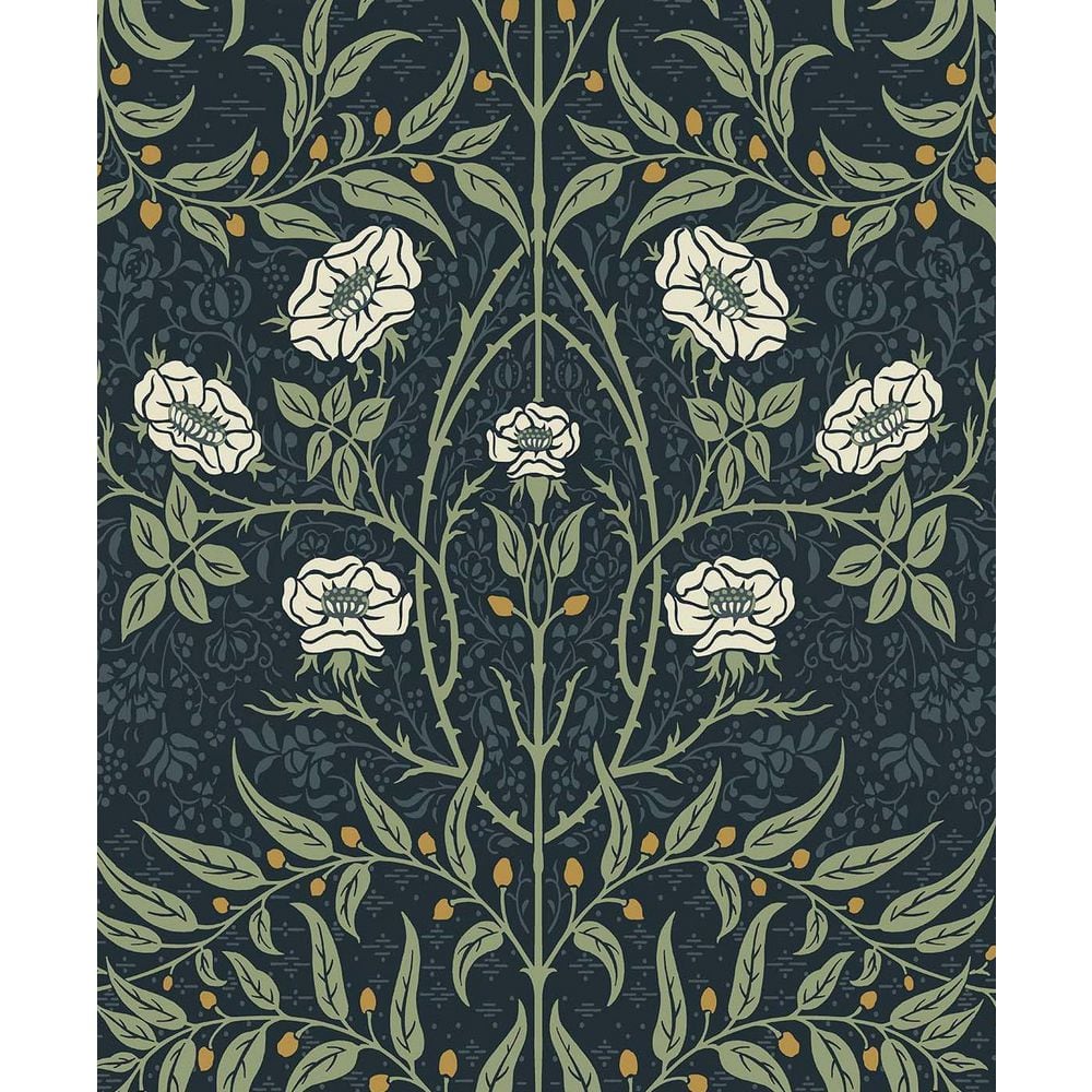 ブループリンツ フォー モダン リヴィング ペーパーバック Seabrook Designs Navy and Sage Stenciled Floral Pre-Pasted Paper