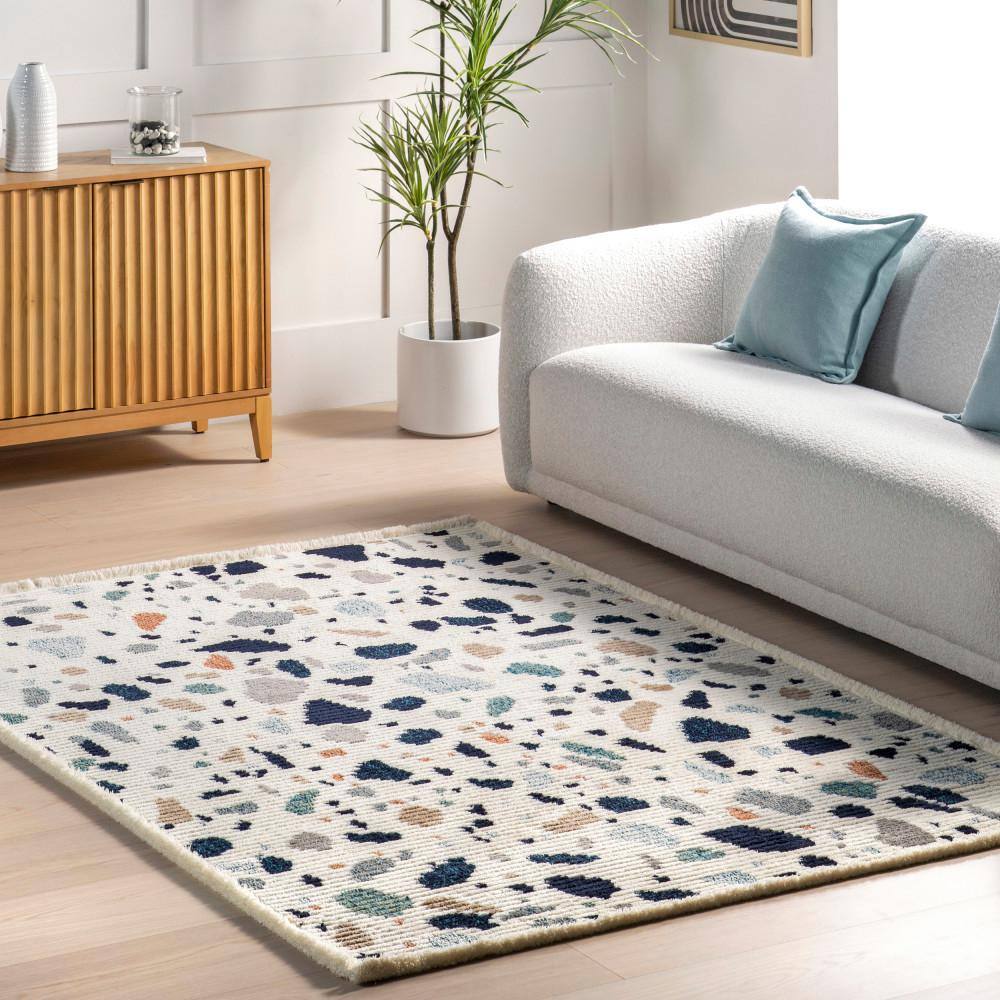Fern Blue and Multicolor Geometric Synthetic 3' x 5' Area Rug