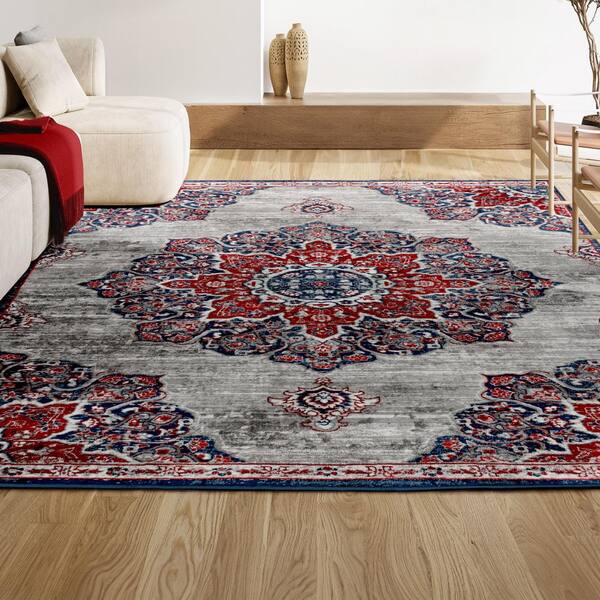 JONATHAN Y Modern Persian Vintage Moroccan Medallion Navy/Red 5 ft