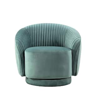 Container Furniture Direct Modern Barrel Swivel Chair with Plush Velvet Upholstery in Mint Green