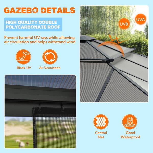 VEIKOUS 12 ft. W x 12 ft. D Polycarbonate Double Top Gazebo