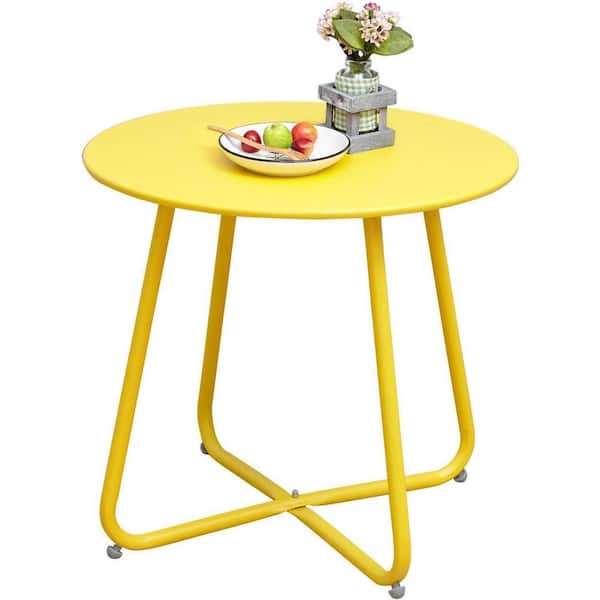 MEOOEM 18 in. Outdoor Side Table Round End Table Accent Table for Bistro Balcony Apartment, Yellow