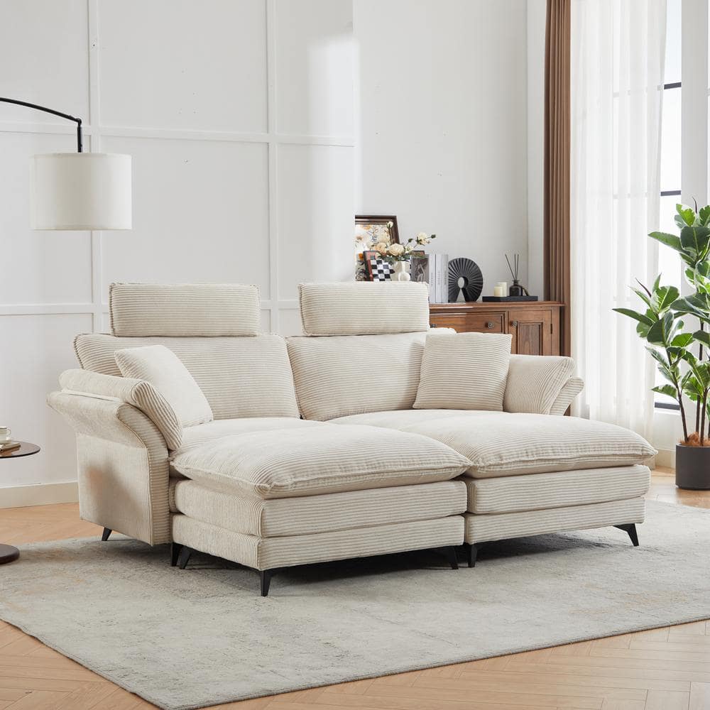 White Wood Outdoor Sectional Sofa with White Cushions, Cloud Sofa with Otto