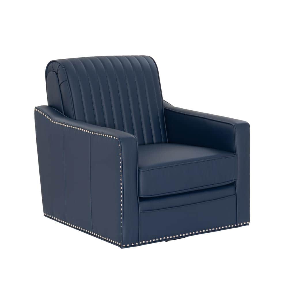 Linon Home Decor Callum Navy Blue Faux Leather Swivel Accent