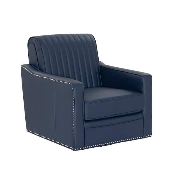 Linon Home Decor Callum Navy Blue Faux Leather Swivel Accent Chair