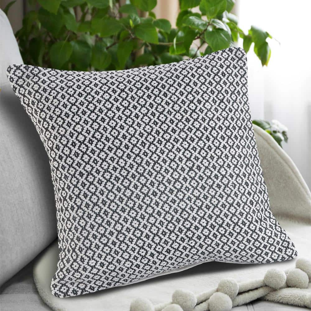 Black and White Cotton Geometric Square Throw Pillow