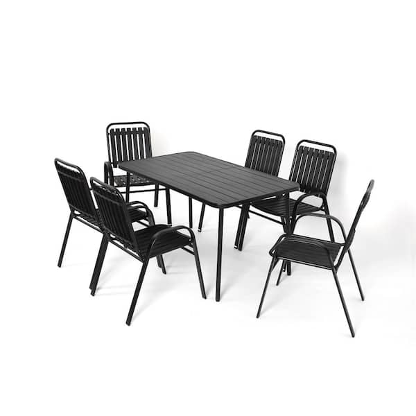 Unbranded 7-Piece Metal Outdoor Dining Set with 6 Black Dining Chairs and Steel Table for Patio, Backyard