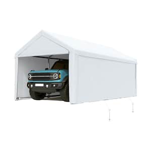10 ft. D x 20 ft. W x 9 ft. H White Roof Heavy Duty Portable Metal Carport Garage Tent