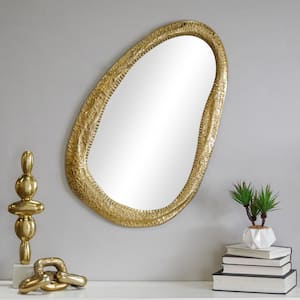 35 in. x 23 in. Oval Framed Gold Abstract Wall Mirror