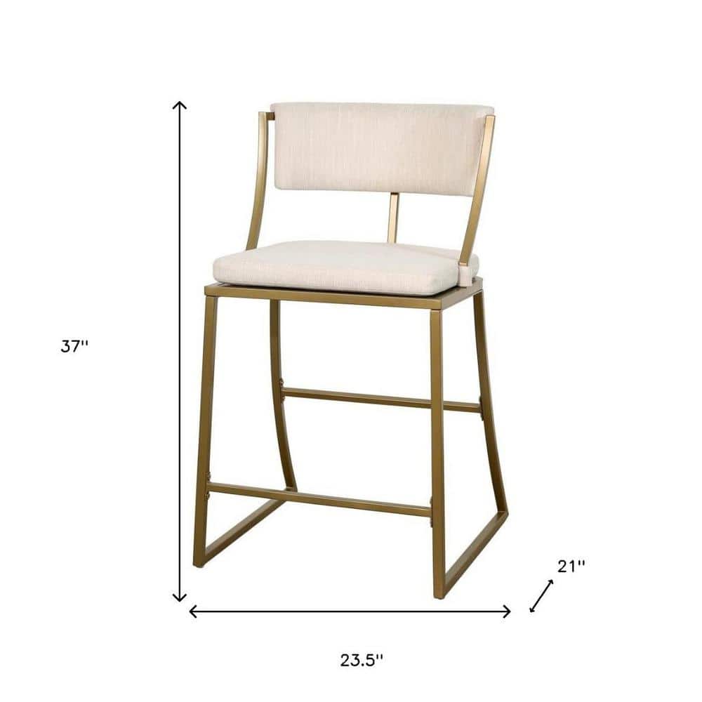 Mina 25" Antique Brass Counter-Height Metal Bar Stool with White Upholstery