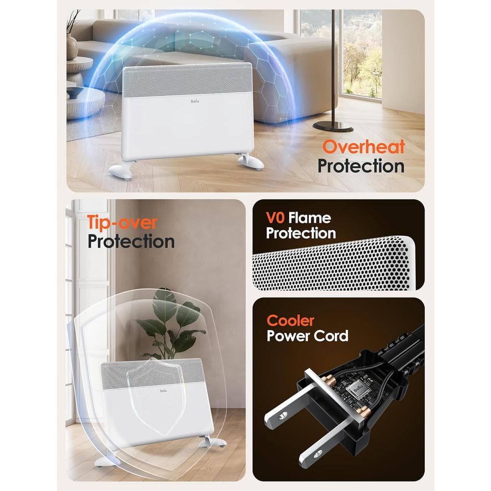 White Electric Convection Panel Heater with Thermostat and Remote