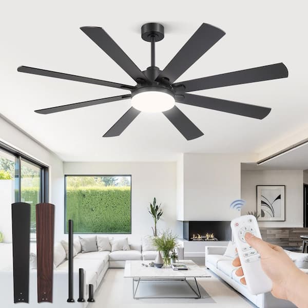 HINNIXY 65 in. Black Two-toned Downrod/Angled Standard Ceiling Fan