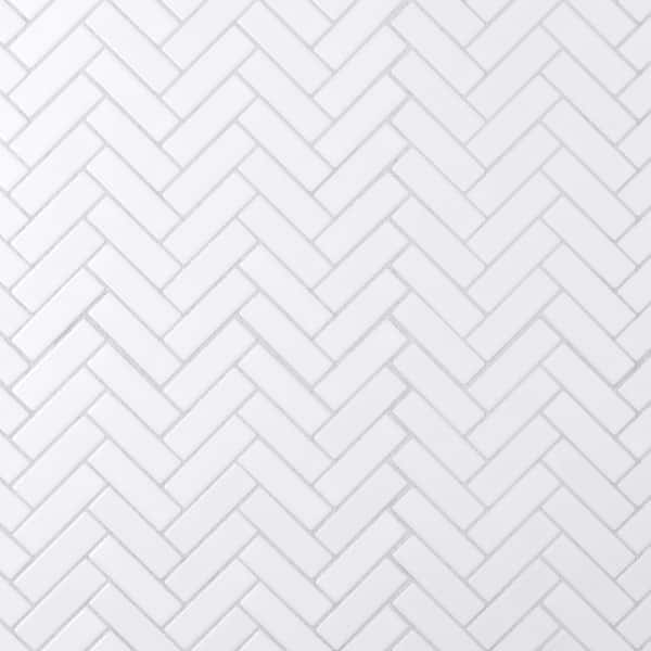 Merola Tile Metro Brick Herringbone Glossy White 10-5/8 in. x 12-1/2 in ...