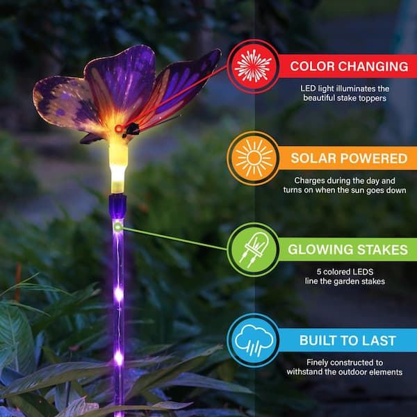 Exhart 2.5 ft. Solar Fiber Optic Butterfly with LED Multi-Color Plastic Garden  Stakes (3-Pack) 55167-RS The Home Depot