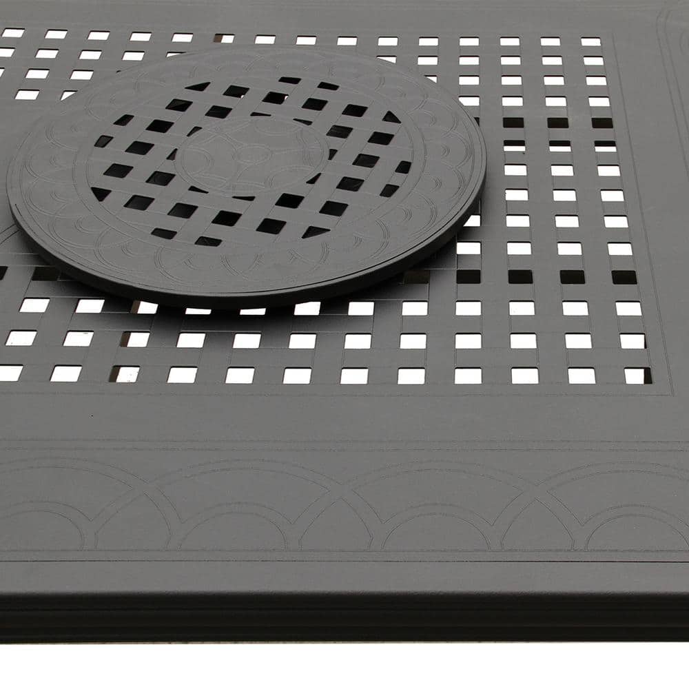 Black Aluminum 84-Inch Outdoor Patio Dining Table with Lazy Susans