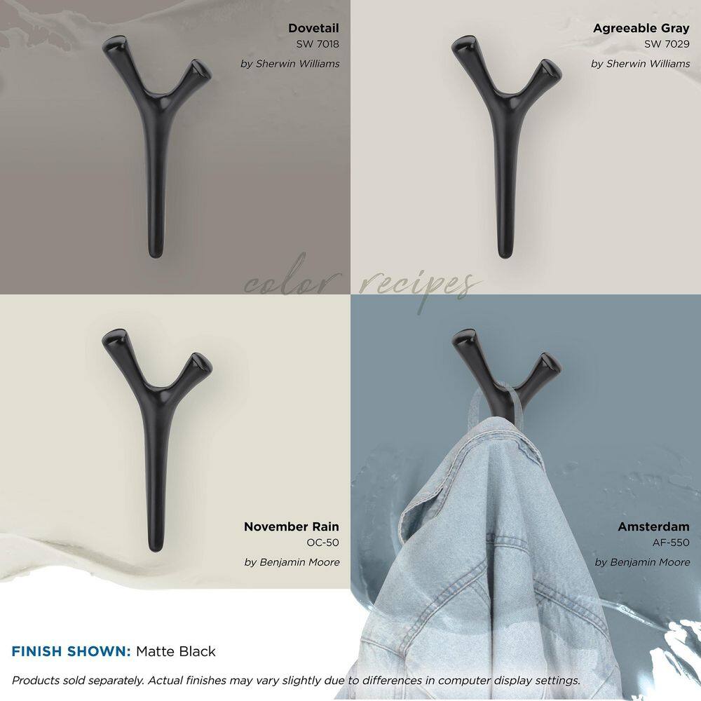 Matte Black Double Prong Decorative Wall Hook