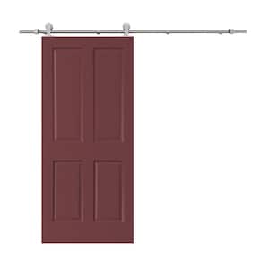 36 in. x 80 in. Maroon Stained Composite MDF 4 Panel Interior Sliding Barn Door with Hardware Kit