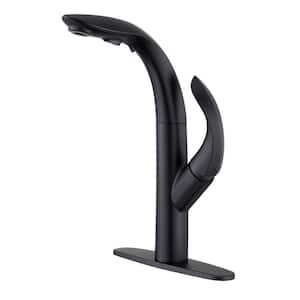 Retro Tulip High Arc Kitchen Faucet with Pull Down Sprayer with Deackplate in Matte Black