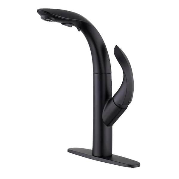 Boyel Living Retro Tulip High Arc Kitchen Faucet with Pull Down Sprayer with Deackplate in Matte Black