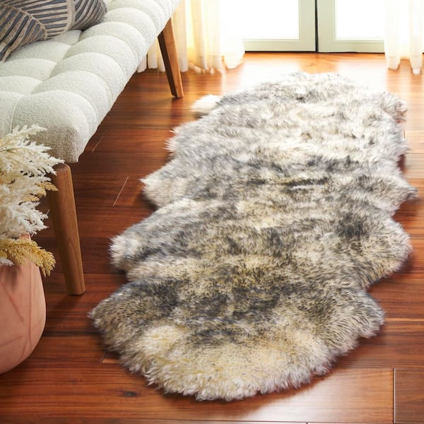 Sheep Skin 2 ft. x 8 ft. Ivory/Smoke Gray Solid Color Runner Rug