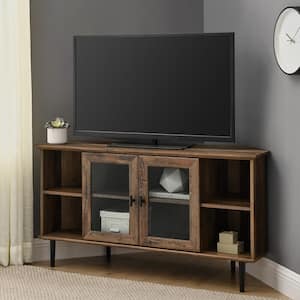48 in. Reclaimed Barnwood Composite Corner TV Stand Fits TVs Up to 52 in. with Storage Doors