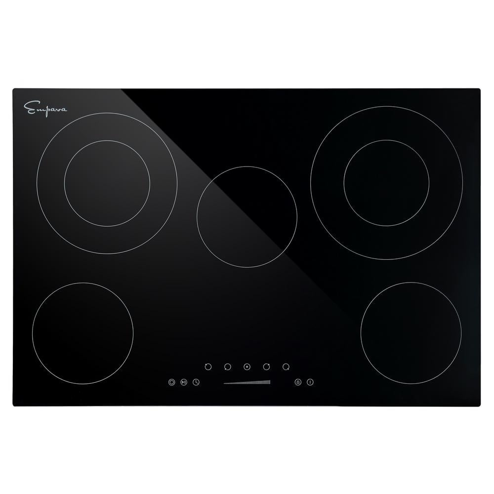 Empava 30 in. Smooth Surface Radiant Electric Cooktop in Black with 5 Elements Including Dual Element and Warm Zone