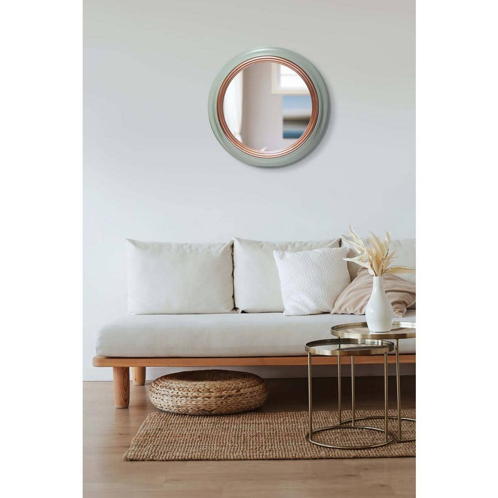 Ornate Sage Green and Gold Round 24-Inch Wall Mirror