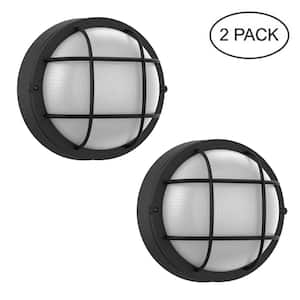Hour Textured Black Integrated LED Outdoor Wall Light with Frosted Glass Shade, Dimmable, 3000K, 900 Lumens (2-Pack)
