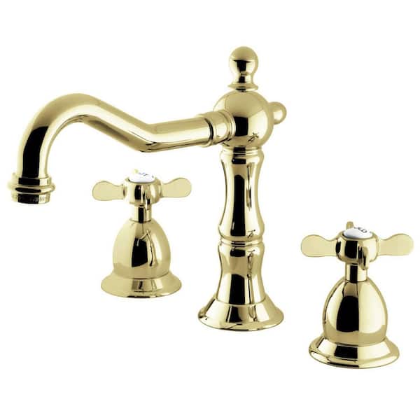 Kingston Brass Essex 8 in. Widespread 2-Handle Bathroom Faucets with Brass Pop-Up in Polished Brass