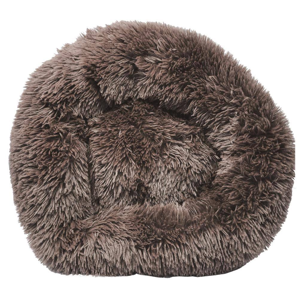 Medium Brown Plush Rounded Calming Dog Bed