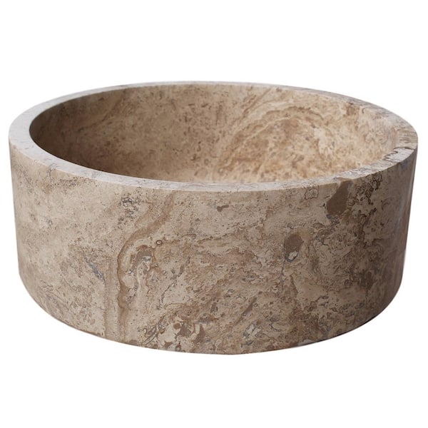 TashMart Cylindrical Natural Stone Vessel Sink in Almond Brown