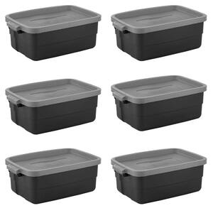 10 Gal. Plastic Durable Storage Bin with Lid in Black (6-Pack)