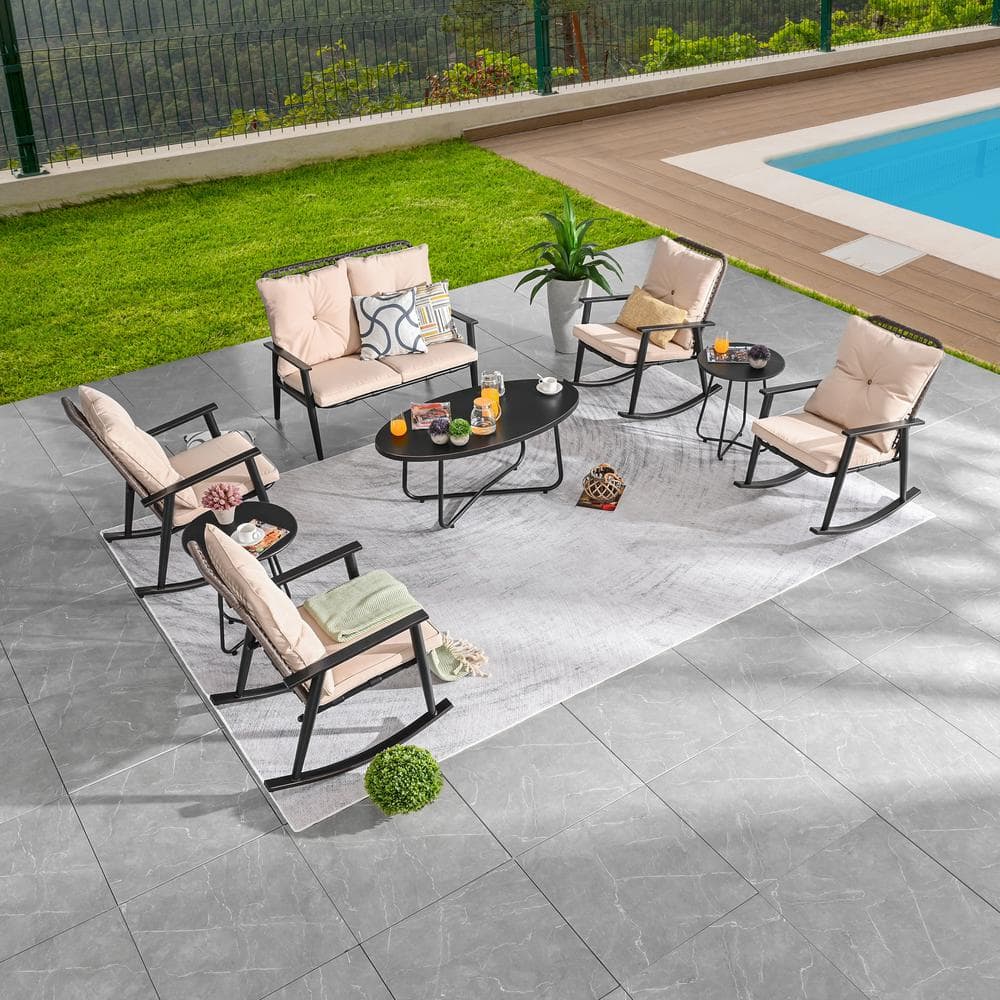 8-Piece Metal Patio Conversation Set with Beige Cushions price history on PriceWatchPro