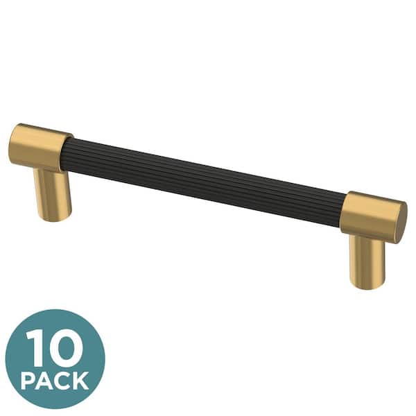 Liberty (10-Pack) Fluted 3-3/4 in. (96 mm) Modern Matte Black and Modern Brushed Gold Cabinet Handle Drawer Bar Pulls