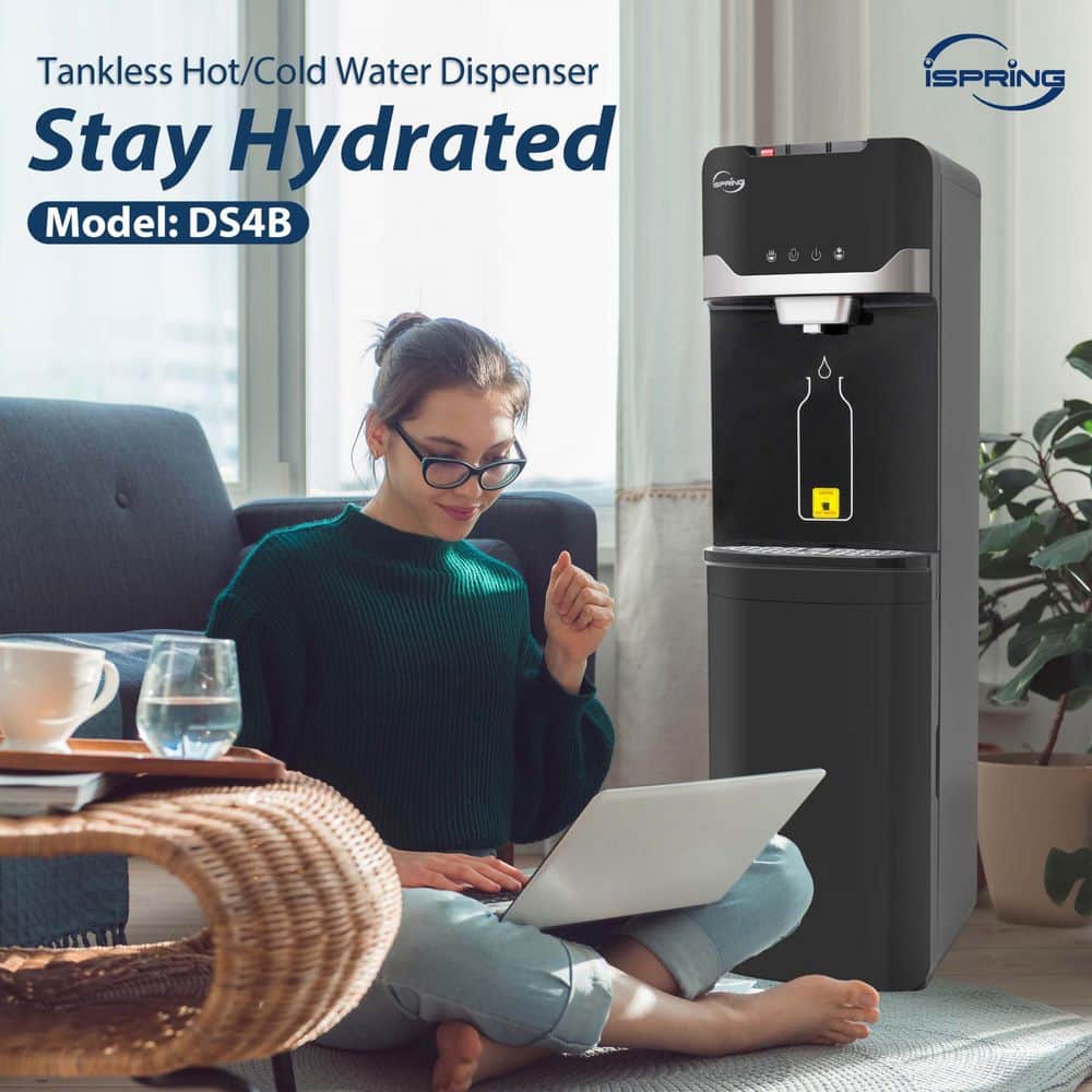 Freestanding Black Stainless Steel Hot and Cold Water Dispenser