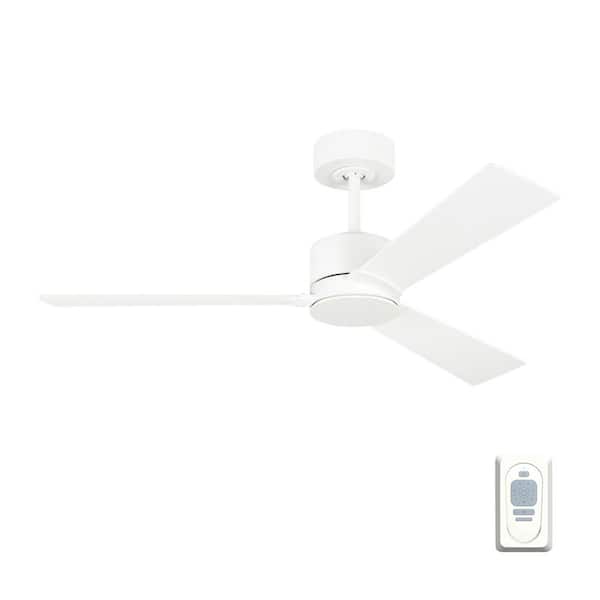 Generation Lighting Rozzen 44 in. Modern Matte White Ceiling Fan with White Blades, DC Motor and Remote Control