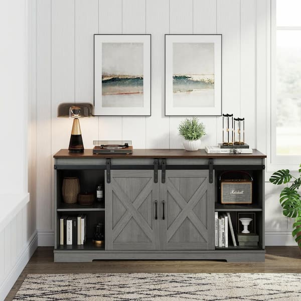 Gray TV Stand Fits TVs up to 65 in. with Metal Tracks