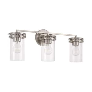 24 in. W x 9.75 in. H 3-Light Vanity in Brushed Nickel with Clear Glass