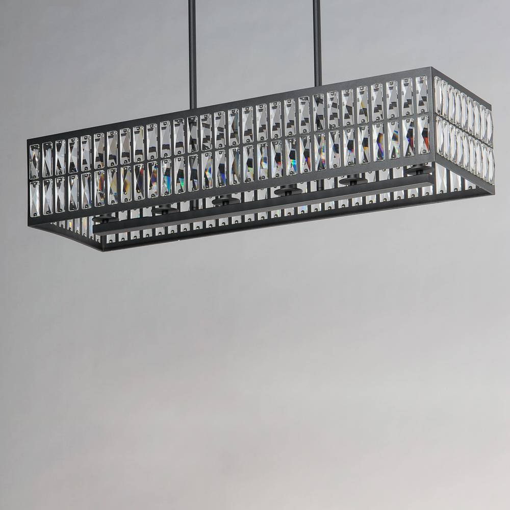 Madeline 6-Light Matte Black Linear Pendant with Beveled Crystal