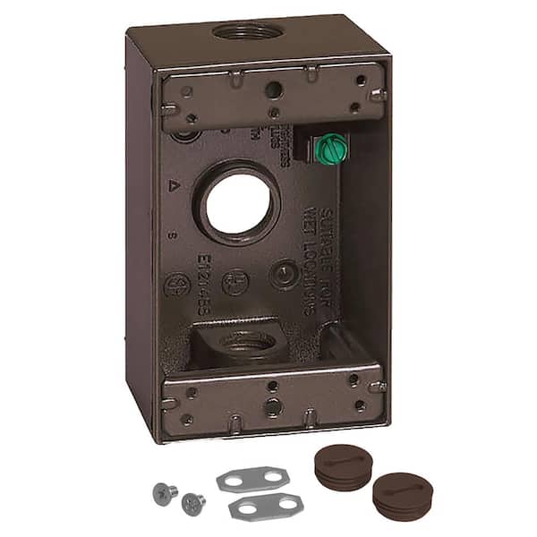 Commercial Electric 1-Gang Metal Weatherproof Electrical Outlet Box with (3) 1/2 inch Holes, Bronze